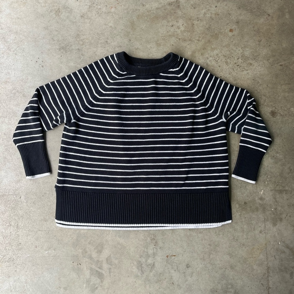 a new day Charcoal and White Striped Sweater